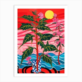 Pink And Red Plant Illustration Croton Codiaeum 2 Art Print