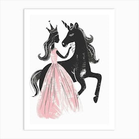 A Unicorn And Princess Silhouette Art Print