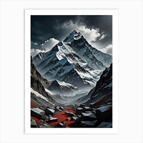 Snowy Mountain Landscape Everest: A Symphony in Snow and Stone Art Print