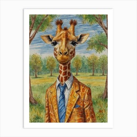 Giraffe In Suit 12 Art Print