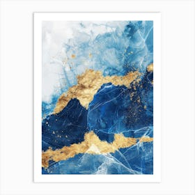 Blue Gold Abstract Canvas Art Art Print