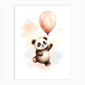 Baby Panda Flying With Ballons, Watercolour Nursery Art 4 Art Print