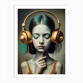 Gold Headphones Art Print