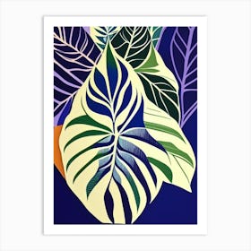 Leaf Pattern Colourful Abstract Linocut Art Print