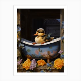 Duckling In The Bath Floral Painting 4 Art Print