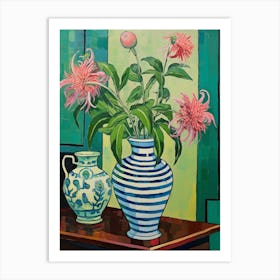 Flowers In A Vase Still Life Painting Bee Balm 2 Art Print