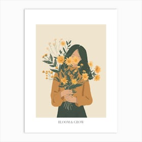 Bloom And Grow Spring Girl With Yellow Flowers 3 Art Print