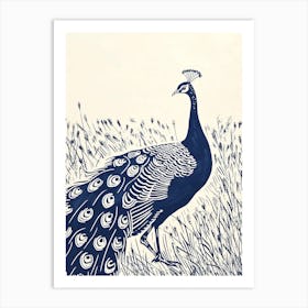Peacock Walking In The Grass Linocut Inspired 2 Art Print