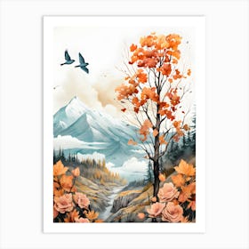 Feathered Sanctuary Tranquil Haven Amidst Flowers Art Print