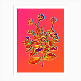 Neon Blue Marguerite Plant Botanical in Hot Pink and Electric Blue n.0298 Art Print