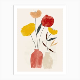 Flowers In Vases, Boho, Minimalism Art Print