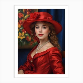 Victorian Woman In Red Hat Art Print