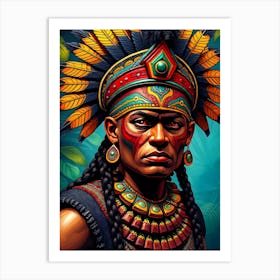 Aztec Indian Warrior Portrait Art Print