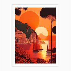 The Capri, Italy Retro Sunset Art Print