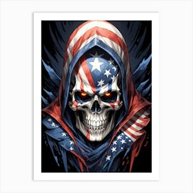 American Flag Floral Face Evil Death Skull (23) Art Print