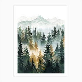 Watercolor Of Pine Forest Art Print