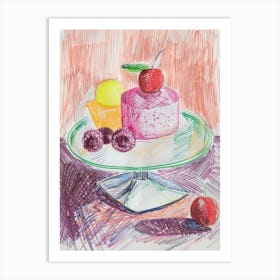 Jelly Mousse Dessert Scribble Drawing Art Print