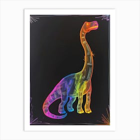 Abstract Neon Line Illustration Brachiosaurus 3 Art Print