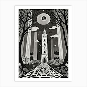 Clock Tower At Night Art Print