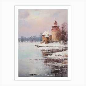 Dreamy Winter Painting Trakai Castle Lithuania 2 Art Print