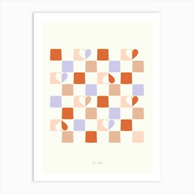 Boho Brown and Blue Checkerboard Hearts Art Print