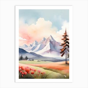 Tranquil Mountains In Minimalist Watercolor Vertical Composition 32 Art Print