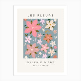 Les Fleurs | 06 - Blue And Blush Pink Flowers Art Print