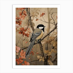 Dark And Moody Botanical Carolina Chickadee 1 Art Print