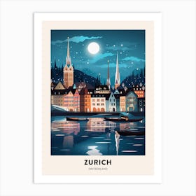 Winter Night  Travel Poster Zurich Switzerland 4 Art Print