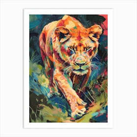 Transvaal Lion Lioness On The Prowl Fauvist Painting 1 Art Print