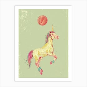 Pastel Storybook Style Unicorn Playing Basketball 3 Art Print