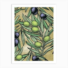 Olive Branch Seamless Pattern Vector - olives poster, kitchen wall art Art Print