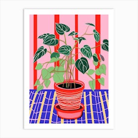 Pink And Red Plant Illustration Rubber Plant Tineke Ficus 5 Art Print