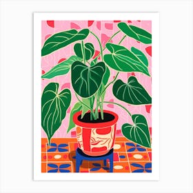Pink And Red Plant Illustration Philodendron 1 Art Print