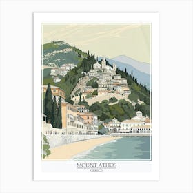 Mount Athos Greece Color Line Drawing 7 Poster Art Print