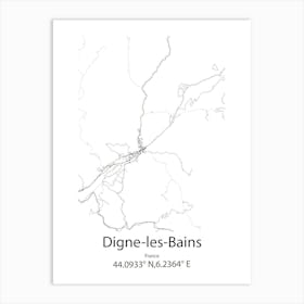 Digne Les Bains,France Minimalist Map Art Print