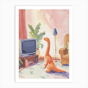 Dinosaur In The Living Room With A Tv 1 Art Print