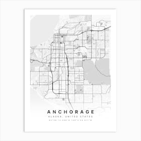 Anchorage Alaska USA White Map Art Print