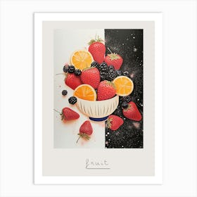 Strawberries Blackberries & Orange Art Deco Poster Art Print