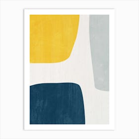 Abstract Organic Shapes Navy Yellow Art Print