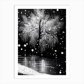 Water, Snowflakes, Black & White 3 Art Print