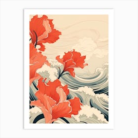 Great Wave With Tulip Flower Drawing In The Style Of Ukiyo E 4 Art Print