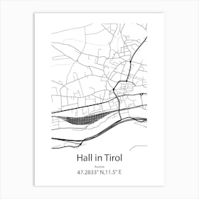 Hall In Tirol,Austria Minimalist Map Art Print