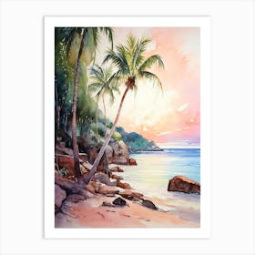 Watercolor Painting Of Anse Cocos, La Digue Seychelles 4 Art Print