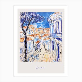 Lisbon Portugal 2 Mediterranean Blue Drawing Poster Art Print