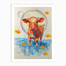 Cow With Fish Art Print