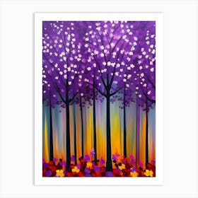 Purple Forest Trees Painting Art Print