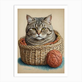 Cat In A Basket 1 Art Print