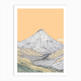 Popocatepetl Mexico Color Line Drawing (2) Art Print