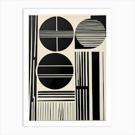 Mid Century Inspired Linocut, Black And White Minimal, 105 Art Print